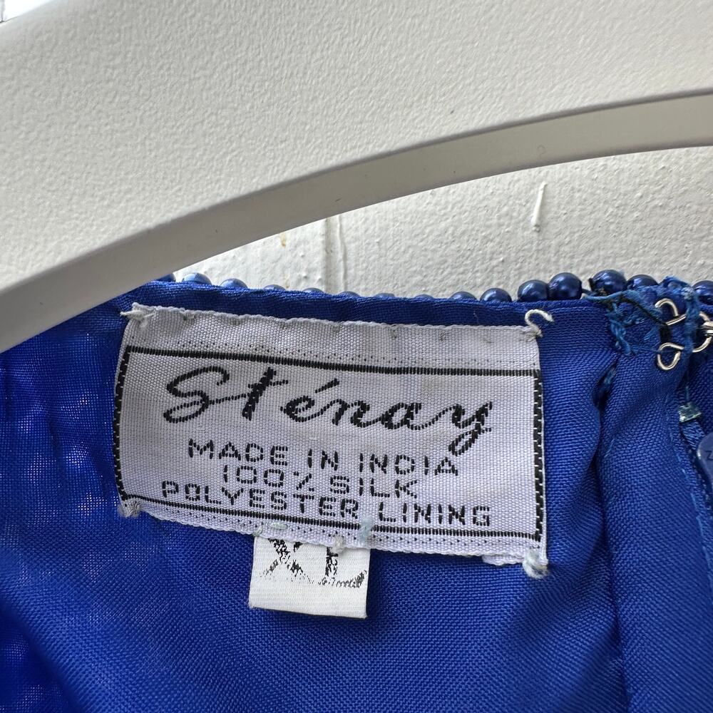 Stenay Cobalt Blue Hand-Beaded Silk Top - Sequin Vintage Glam - Handmade - XL - Picture 4 of 16